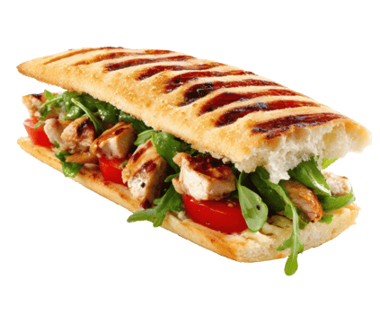 Grilled chicken sandwich with fresh vegetables and herbs png