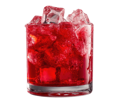 Refreshing red beverage with ice cubes in a glass png