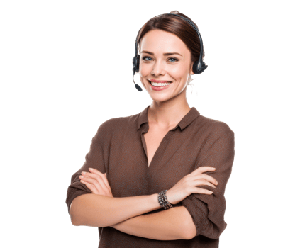 Woman smiling with headset in customer service role png