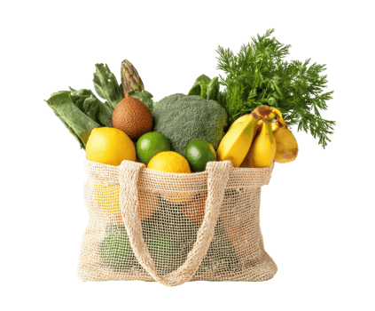 Fresh produce in a reusable bag for a healthy life png