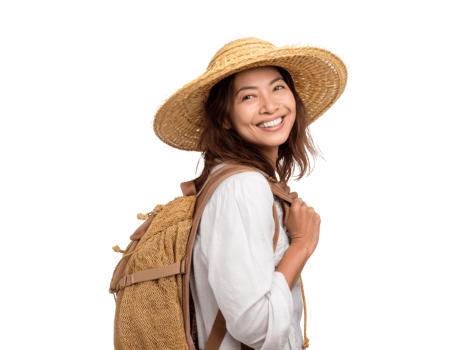 Happy woman in a straw hat enjoying the outdoors png
