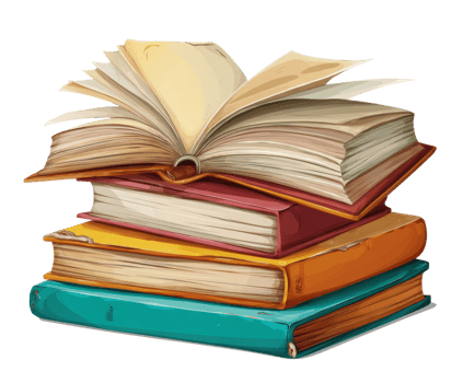 Stacked books with open pages for reading and study concepts png