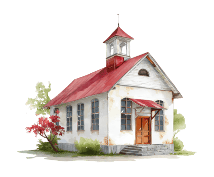 Charming vintage building with red roof and white walls png
