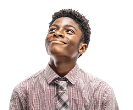 Young man in stylish shirt and tie expressing joy and optimism png