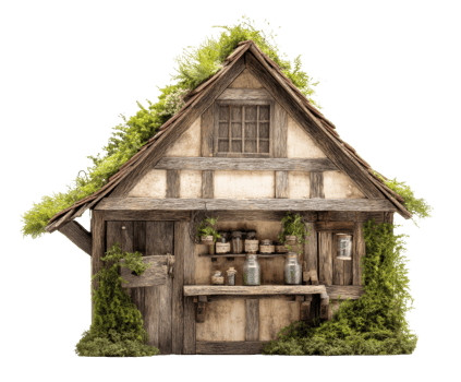 Rustic cottage with greenery and natural elements for design png