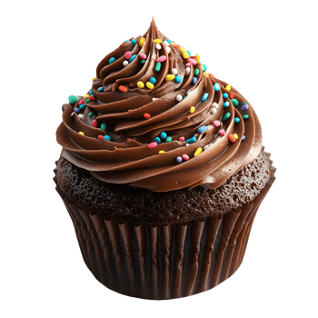 Delicious Chocolate Cupcake with Swirled Frosting and Colorful Sprinkles Sweet Treat png