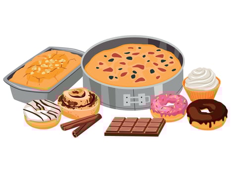 Various pastries from dough. Homemade cakes. Cartoon illustrationents-15 vector