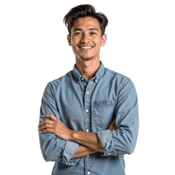 A man in a blue shirt smiling png