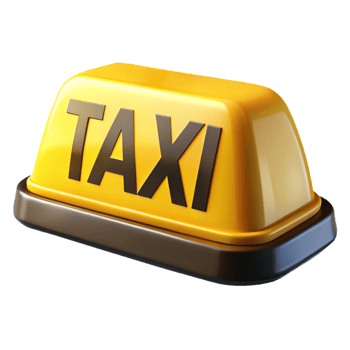 Bright yellow taxi rooftop sign isolated, classic cab light on transparent background png