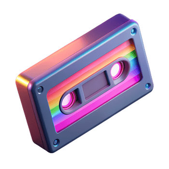 Colorful 3d render of retro cassette tape isolated, vintage music nostalgia png