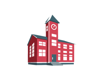 Red school building with clock tower ideal for education design png