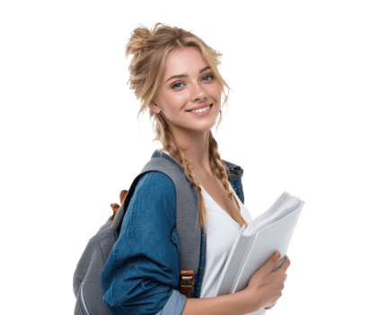 Confident student ready for adventure with books and backpack png