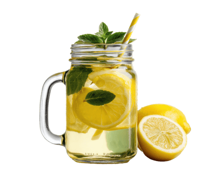 Refreshing lemonade with mint and lemon slices in a jar png