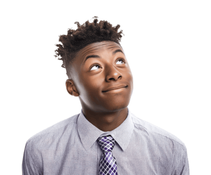 Young man in formal wear gazes upward thoughtfully png