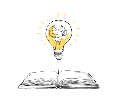 Bright ideas emerging from a book with a light bulb png