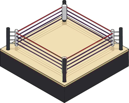 Boxing ring isolated isometric illustration with ropes and corner posts for sports and competition design vector