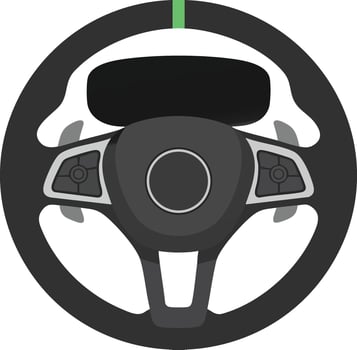 Car steering wheel illustration with black and gray colors and green indicator vector
