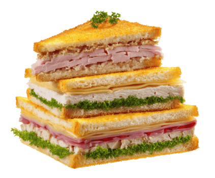 Delicious sandwich stack with layers of meats and greens png