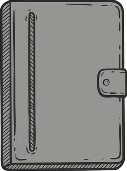 Gray leather planner organizer with button closure and stitched details illustration for office and personal use vector