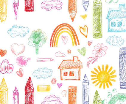 Colorful drawing elements for childhood creativity and fun png