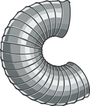Flexible metallic ventilation duct pipe in curved shape illustration for industrial air flow systems and HVAC designs vector