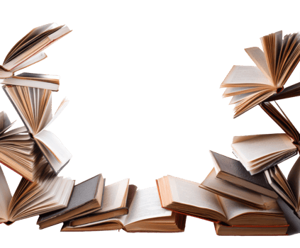 Creativity unfolds with flying pages of open books in motion png