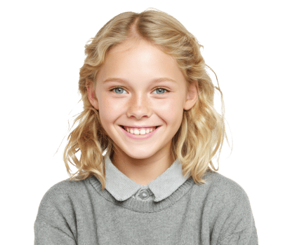 Joyful child smiling with carefree expression in casual attire png