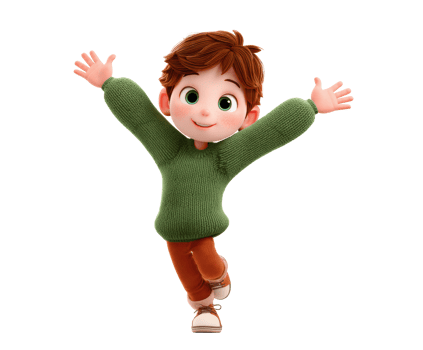 Cheerful boy in green sweater enjoying happy moments png