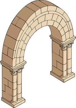 Stone Arch with Ornate Capitals and Architectural Details in Isometric Style Illustration for Design Projects vector