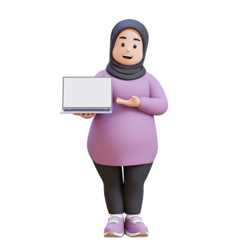 3D plus size overweight muslim woman Presenting Laptop png