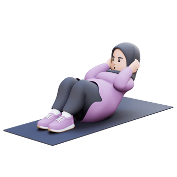 3D Plus Size Overweight muslim woman Doing Sit Ups on a Mat png