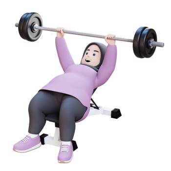 3D Plus Size Overweight muslim woman doing Incline Bench Press png