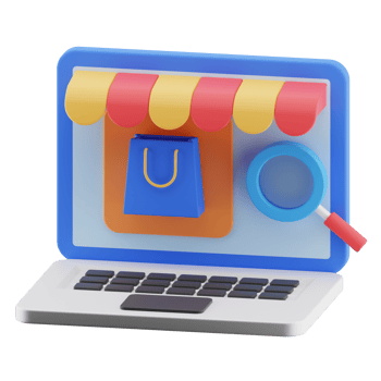 Ecommerce laptop illustration concept. online shop, online store 3d render icon isolated. png
