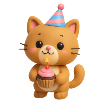 Cute Cat with Party Hat Enjoying a Birthday Celebration with Cupcake png