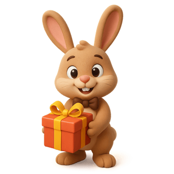 Cute Cartoon Bunny Holding a Gift in a Simple Design png