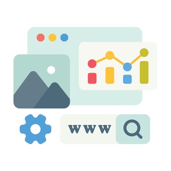 Website Analytics Image Graphic Mountains Chart Gear W vector