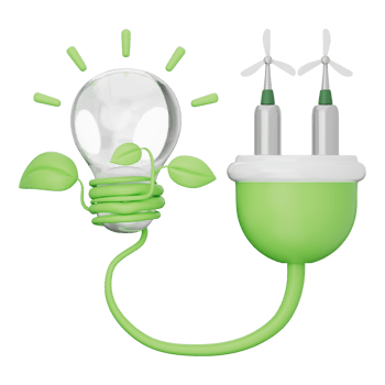Renewable energy icon with green leaf and lightning bolt, symbolizing clean power, sustainability, eco innovation. Ideal for environmental and energy concepts. Transparent background, 3d illustration. png