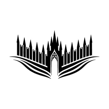 Gothic Fortress Silhouette, Dramatic Landscape vector