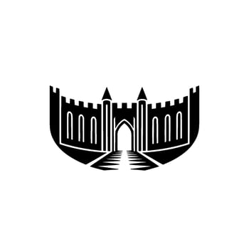 Gothic Fortress Emblem, Minimalist Silhouette, Journey Symbol vector