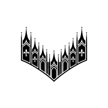 Gothic Cathedral Emblem, Stylized Black White vector