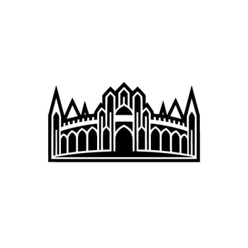 Gothic Fortress Emblem, Minimalist Silhouette, Architecture vector