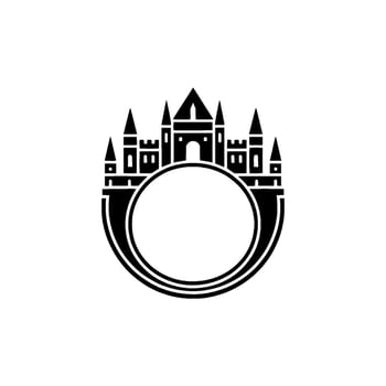 Regal Castle Silhouette, Circular Emblem vector