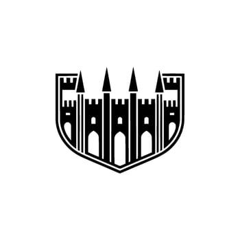 Gothic Shield Crest, Medieval Fortress Emblem, Protective Symbol vector