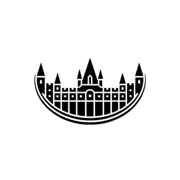 Minimalist Castle Silhouette, Circular Emblem vector