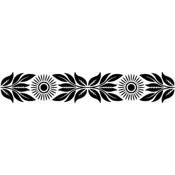 Stylized Black Leaf and Sun Border, Folk Art vector