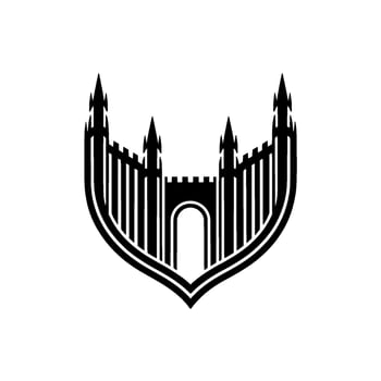 Gothic Archway Emblem, Shielded Fortress Silhouette vector