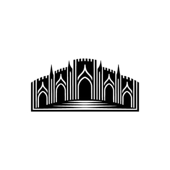 Gothic Fortress Silhouette, Minimalist Emblem, Illustration vector