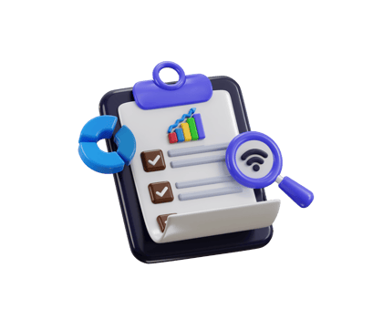 Checklist icon with graphs and magnifying glass png