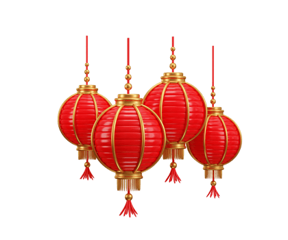 Red decorative lanterns hanging together png