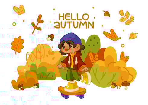 Autumn Skater Kid Illustration vector